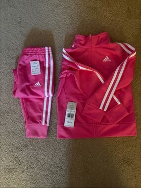 adidas Hot Pink Girls' Track Jacket and Pants Set with White Stripes